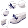 thumbnail image 5 of Rokment Women's Sparkly Pearl Rhinestones Platform Wedge Slip on Open Back Dressy Sandals Elegant Clear Chunky High Heels Slides Bridal Summer Slippers for Wedding Blue Size 6, 5 of 7