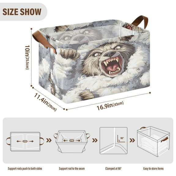 BZSMCE Collapsible Fabric Cube Storage Bins Grey Wofl Pattern Design Pattern Storage Box