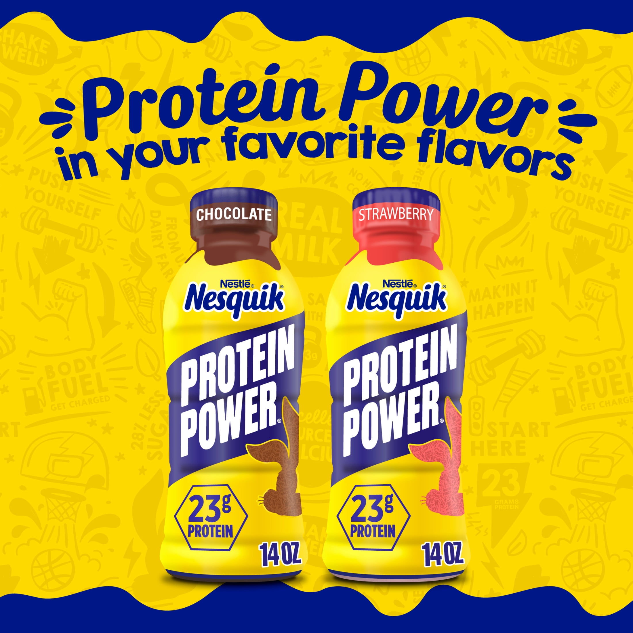 Nesquik Protein Power, Chocolate Protein Milk Beverage, 23g Protein per Bottle, Ready to Drink, 14 oz Bottle 14 fl oz