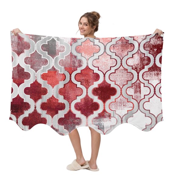 Red Morocco Wearable Blanket, Abstract Retro Plush Thick Cozy Flannel Oversized Adult Throw Body Wearable Blankets with Pocket Gifts for Women Men 45x64in