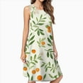 thumbnail image 2 of Orange Blossoms Leafy Pattern Cheerful Casual Sleeveless Loose Sundress Dress For Women Summer Dress Daily Woman, 2 of 4