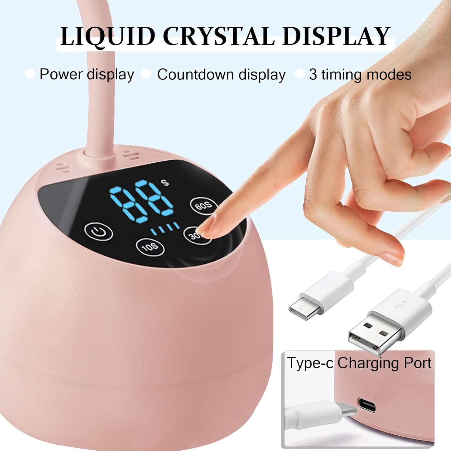 ABCISI UV LED Nail Lamp, 36W Mini Cordless Gel x Nail Lamp Flash Cure, Auto Sensor Gooseneck Portable USB Gel Nail Dryer UV Light with 3 Timers and LCD Display for Home DIY, ML-10007