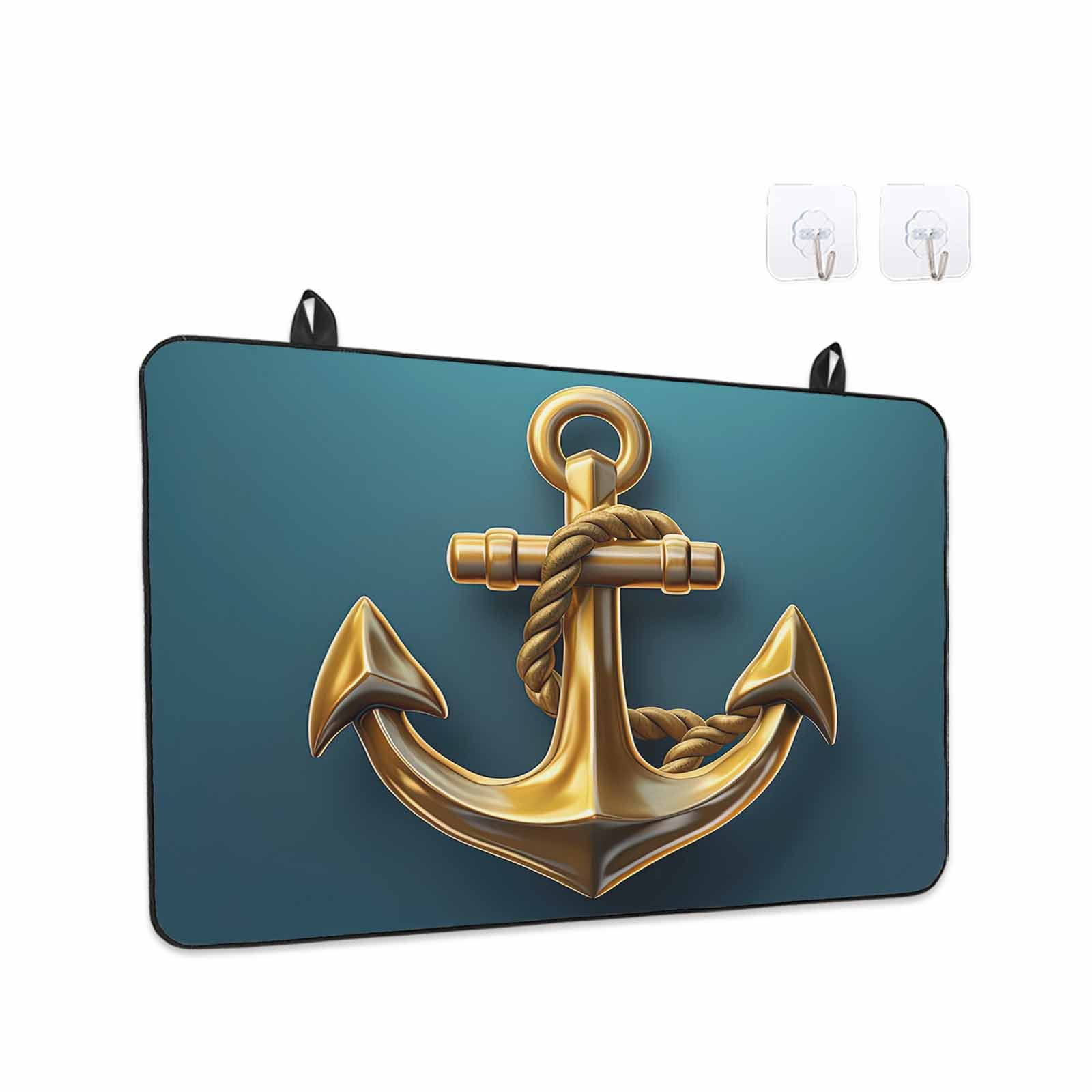 Yellow Anchor Stove Top Cover for Electric Stove, Heat-proof & Non Slip Glass Top Stove Cover Protector, Coastal Nautical Anchor Turquoise Kitchen Flat Cooktop Rubber Mat 24x21 Inches