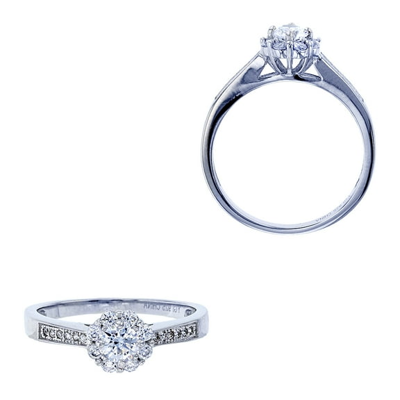 Decadence Sterling Silver Rhodium Halo 4.50mm Round Cubic Zirconia Engagement Ring