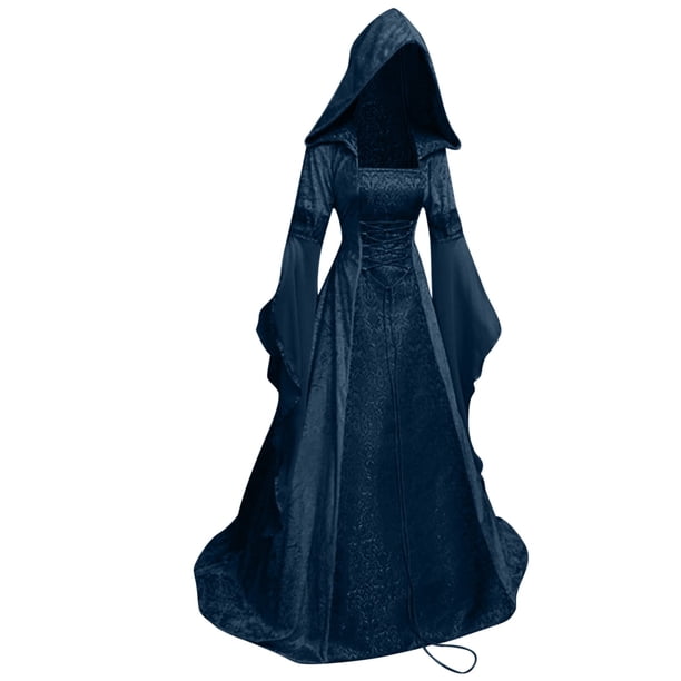 Gothic Velvet Hooded Dress Flared Long Sleeve Square Neck 3X-5X Plus Size  Vintage Corset Lace Up Women Hoodie Dress (4XL, Blue) - Walmart Business  Supplies