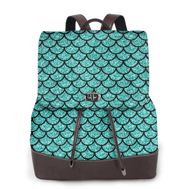 Easygdp Aquamarine Glitter Mochila de Cuero para Mujeres, Bolso de Hombro, Bolsos de Mano de Moda para Trabajo y Viajes