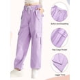 thumbnail image 2 of Gyratedream Kids Girls Baggy Cargo Pants Elastic Waist Drawstring Loose Fitting Work Pants Casual Joggers Pants with Pockets 7-14 Years, 2 of 7