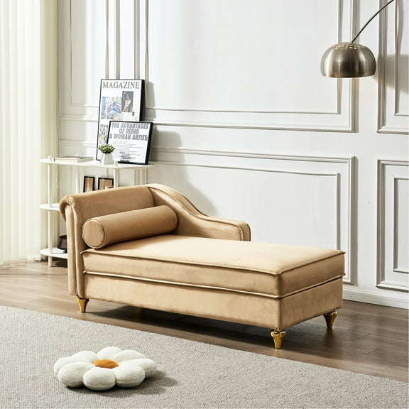 Modern Khaki Velvet Chaise With Convenient Storage - Relaxing Chair, Stylish Choice (khaki) Comfortable, Stylish, Piece