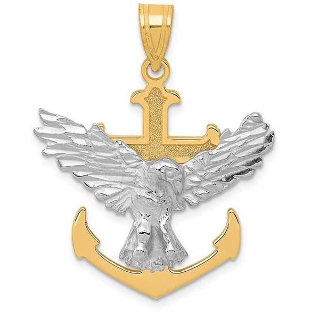 14k Yellow and White Gold Mariners Cross with Eagle Pendant