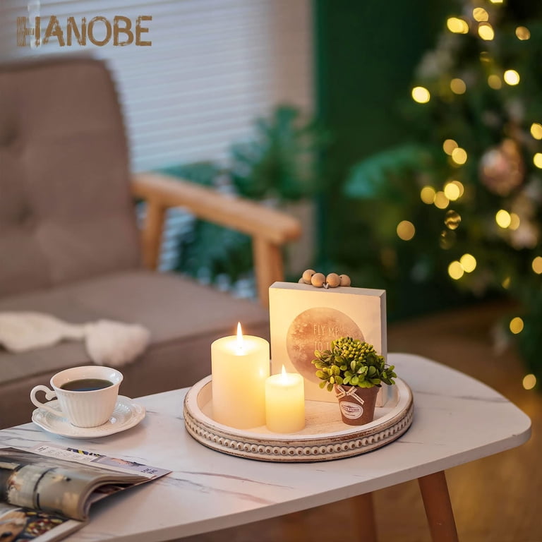 Hanobe Beaded Whitewashed Wood Candle Tray photo 5