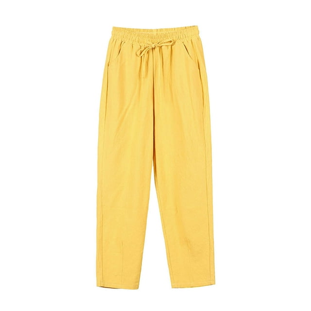 FAIWAD Womens Cotton Linen Jogger Pants Drawstring Elastic Waist Lightweight Cropped Pants Trousers