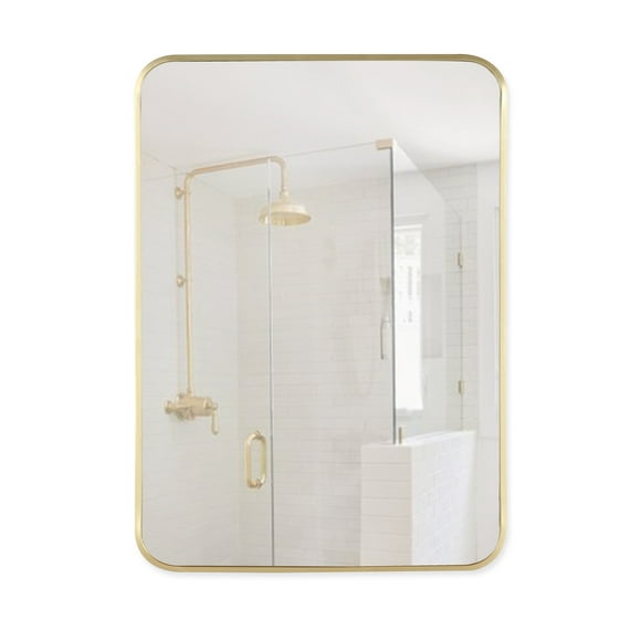 Mirrorize Canada Rounded Rectangle Gold Bathroom Aluminum Framed Decorative Wall Mirror (36 in. H x 24 in. W)