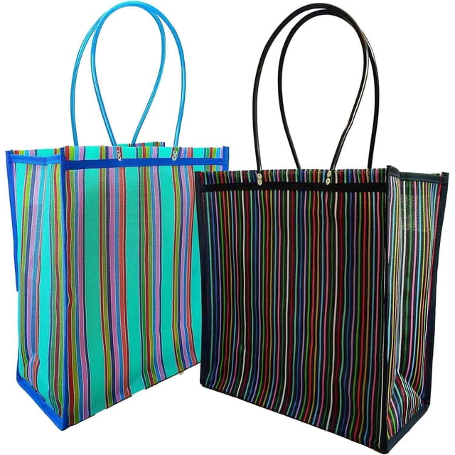 Set Paquete de 2 Bolsas Grandes Reutilizables, Bolsas de Mercado/Bolsas de Mandado con Fuelle y Asas Largas, Bolsas Ecológicas de Comestibles con Malla Resistente y Duradera Multicolor