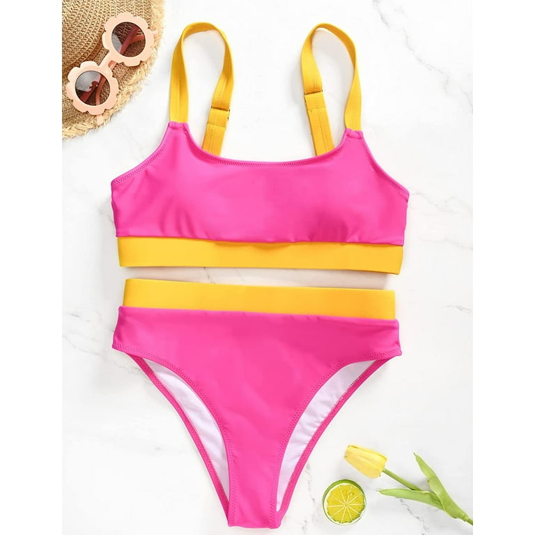  ZINPRETTY Women High Waisted Bikini Set Sports Color Block  Swimsuit Scoop Neck Cheeky Bathing Suit : Clothing, Shoes & Jewelry
