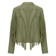 thumbnail image 7 of Fnooota Fringe Jackets for Women, Fashion Leather Lapel Collar Long Sleeve Fall Cardigans Army Green Size S, 7 of 7