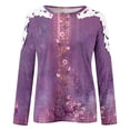 thumbnail image 4 of Women's O-Neck Lace Patchwork Tops Plus Size Long Sleeve Pullover Classic-Fit Hollow Out Gradient T-Shirts, 4 of 5