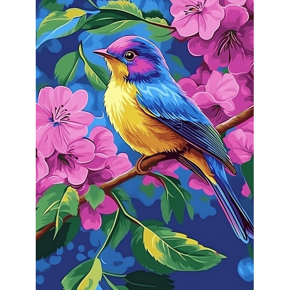 Colorful Bird and Pink Flower Decor Painting/Canvas Art, Suitable for Living Room, Bedroom, Office, Kitchen, Dining Room and Hallway Decoration, Vibrant Floral Bird Art for Walls