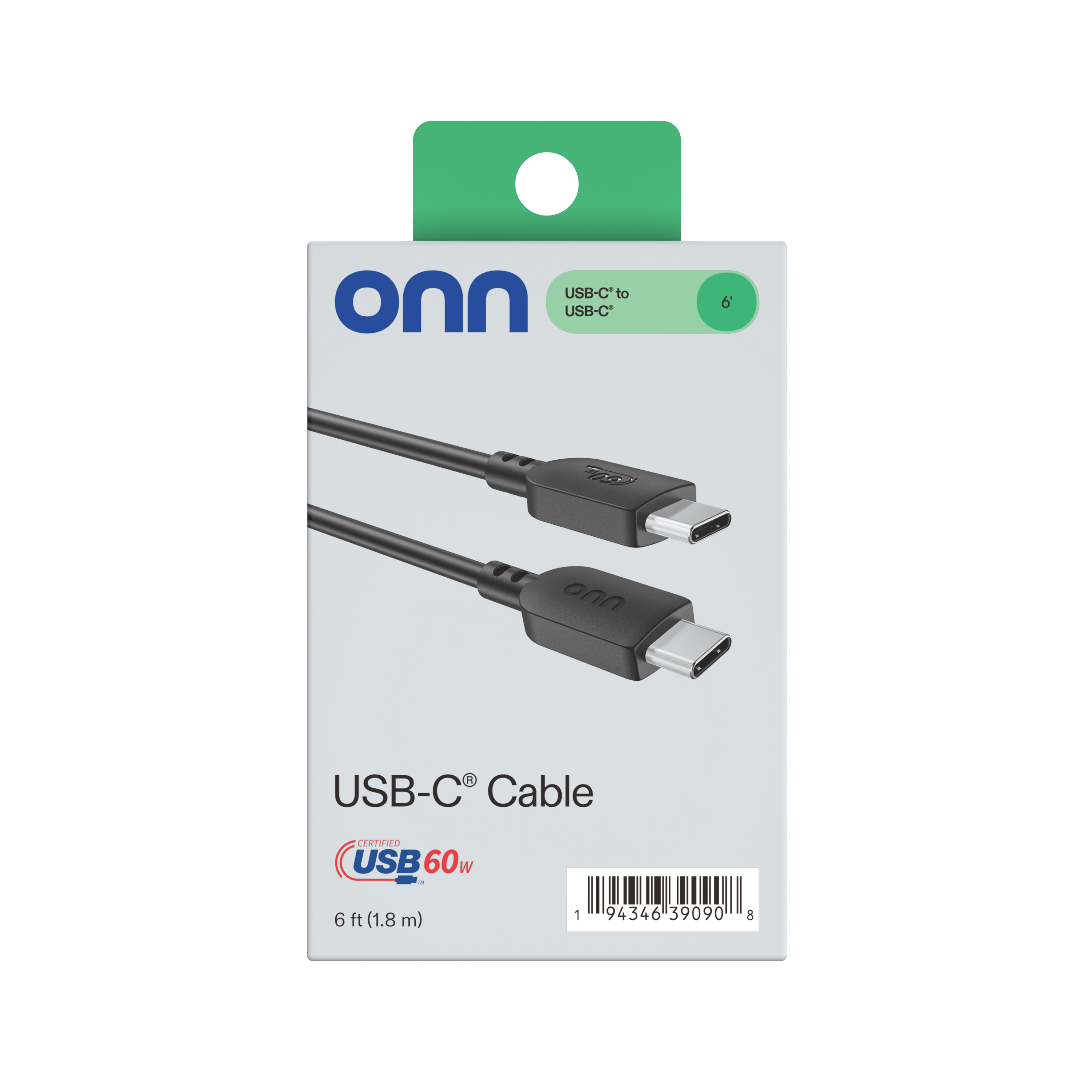 Cable de carga rápida USB-C de 6 pies onn, certificado USB-IF, negro 5