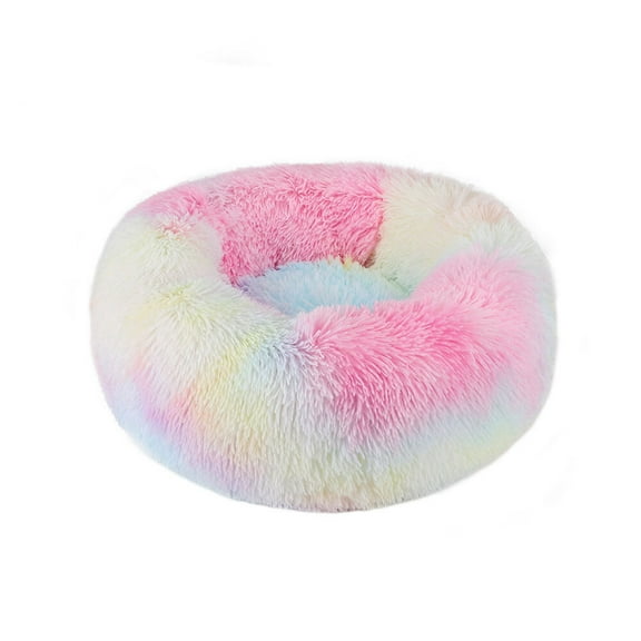 HOWEN Donut Plush Pet Dog Cat Bed Fluffy Soft Warm Calming Bed Sleeping Kennel Nest,16" Diameter,Rainbow