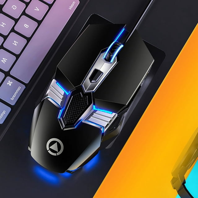 HLONKCarving G12 Wired USB Gaming Mouse with Macro Programming - 6 Button Rainbow Backlight Ergonomic Design for PC Computer Gamers Esports Black