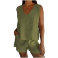 thumbnail image 3 of DDAPJ pyju Women's Summer 2 Piece Outfits Cotton Linen Sleeveless Crop Tank Top and Shorts Matching Lounge Set with Pockets Ofertas de la semana Green L, 3 of 8