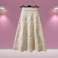 thumbnail image 2 of Dpytoraw Womens Flower Jacquard High Waist Skirt Midi Swing Skirt Beige L, 2 of 3