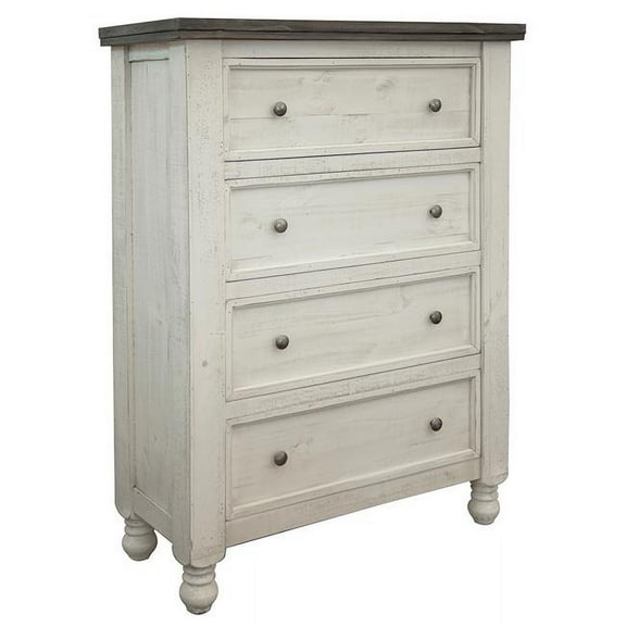 HomeRoots 524569 39 in. Solid Wood Four Drawer Chest, Gray & Ivory