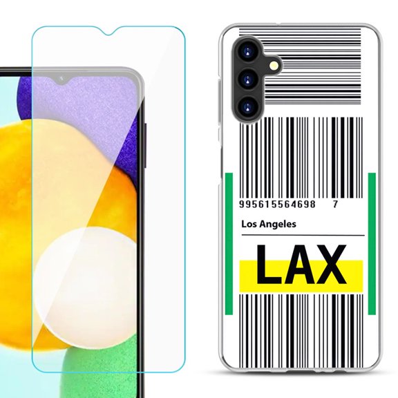 Slim-Fit TPU Fashion Phone Case for Samsung Galaxy A13 5G, with Tempered Glass Screen Protector, by OneToughShield ® - Airport Tag / Los Angeles