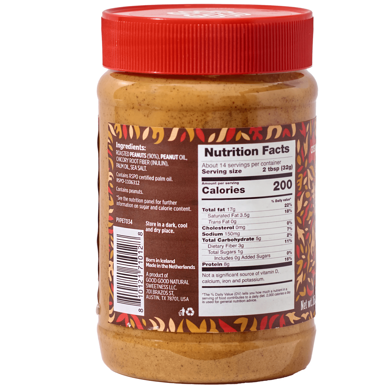 GOOD GOOD Creamy Peanut Butter, No Added Sugar, 16 oz