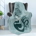 thumbnail image 4 of Mermaid Soft Flannel Fleece Throw Blanket, Sleeping Girl Design Wavy Hair Hand Drawn Effect Grungy Backdrop, Cozy Plush for Indoor and Outdoor Use, 70" x 90", Pale Blue Dark Teal, by Ambesonne, 4 of 5