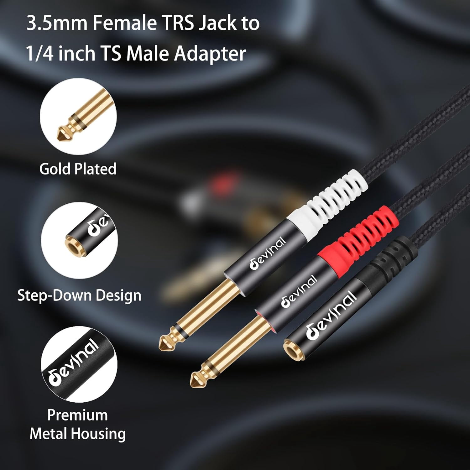 1/8 inch to 1/4 Stereo Cable, 3.5mm TRS Female Dual 6.35mm TS Mono Y Splitter Audio Cord Adapter, 1FT (2 Pack)
