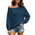 thumbnail image 2 of Xaqiouau Off The Shoulder Tops For Women Lightweight Pullover Sweatshirt Drop Shoulder Long Sleeve Loose Casual Fall Sweaters Oversized Tunic Blouse, 2 of 9
