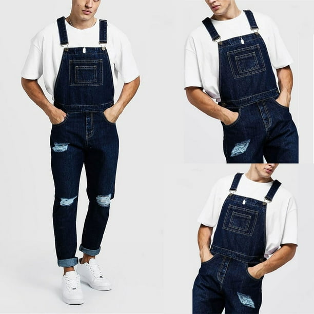 Bowake Gobestart Mens Hole Pocket Jeans Overall Jumpsuit Streetwear Overall Suspender Pants Walmart Com Walmart Com