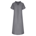 thumbnail image 5 of Taqqpue Women Linen Dress V Neck Short Sleeve Sundress Loose Fit Casual Beach Vacation A Line Dress Solid Color Plus Size Dresses with Pockets for Women, 5 of 7