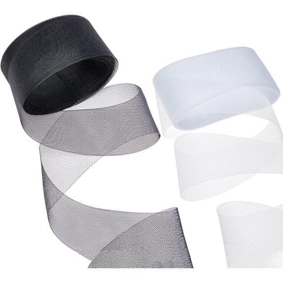 20 Yards 2 Colors Stiff Horsehair Braid Horsehair Mesh Braid Trim 3" Wide Polyester Stiff Ribbons for Boning Sewing Wedding Dress Gowns Skirt Hat Accessories White and Black