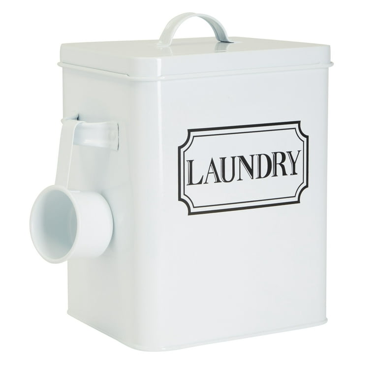 Laundry Detergent Container for Powder, Beads, and Pods, White Laundry Canister with Scoop for Bathroom Organizing and Storage, Modern Farmhouse