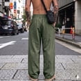 thumbnail image 6 of Mens Big and Tall Linen Pants Wide Leg Baggy Pants Elastic Waist Casual Summer Beach Palazzo Trousers Size M-5XL Army Green, 6 of 6