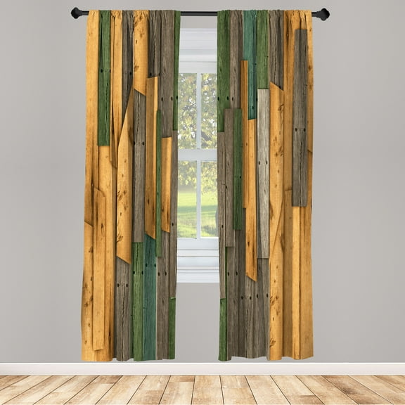 Ambesonne Rustic Curtains, Grunge Barn Door Farm Art, Pair of 28"x95", Green Brown