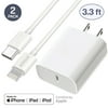 2-Pack 18W USB C Fast Charger for iPhone 11, iPhone 11 Pro, iPhone 11 Pro Max, 18W Power Delivery Adapter with Apple USB-C to Lightning Cable, Compatible with iPhone X Xs Xs Max XR, 3.3 Feet, White