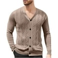 thumbnail image 2 of Handshe Men's Solid Color Cardigan Sweater, Long Sleeve V-Neck Jacquard Knit Open Front Coat for Men, Casual Layered Outfit Essential,Plus Size, 2 of 7