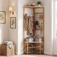 thumbnail image 2 of Costway Corner Hall Tree, Freestanding Coat Rack with Storage Shelves & Removable Hooks Gold + White, 2 of 10