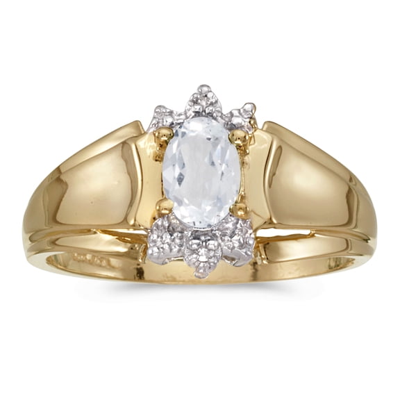 14k Yellow Gold Oval White Topaz And Diamond Ring