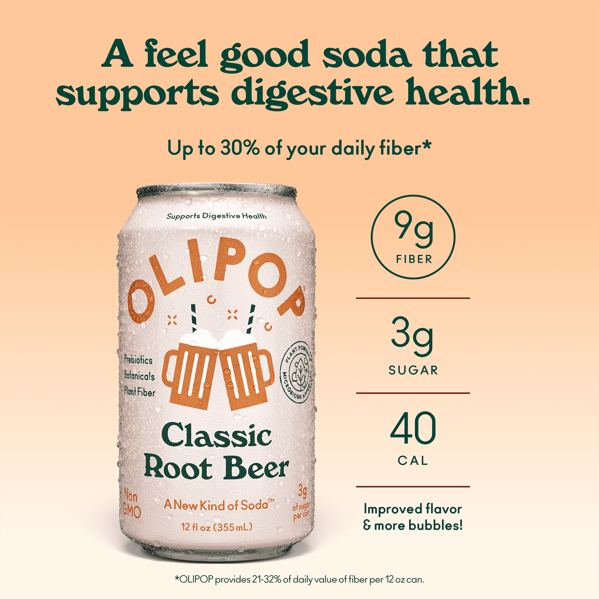 Olipop Prebiotic Soda Pop, Classic Root Beer, High Fiber, 12 fl oz 12 Pack