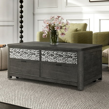 Furniture of America Cheri Modern Lift-Top Solid Wood Coffee Table with Casters, Ash Gray