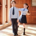 thumbnail image 6 of HAYIMI Child Girls School Uniform 2 Piece Outfit Set, Long Sleeve Collared Shirt with Bow Tie, Double Button Pleated Skirt Kids Academy Style Daily Clothes Clothing Sets , Navy, 6 of 8