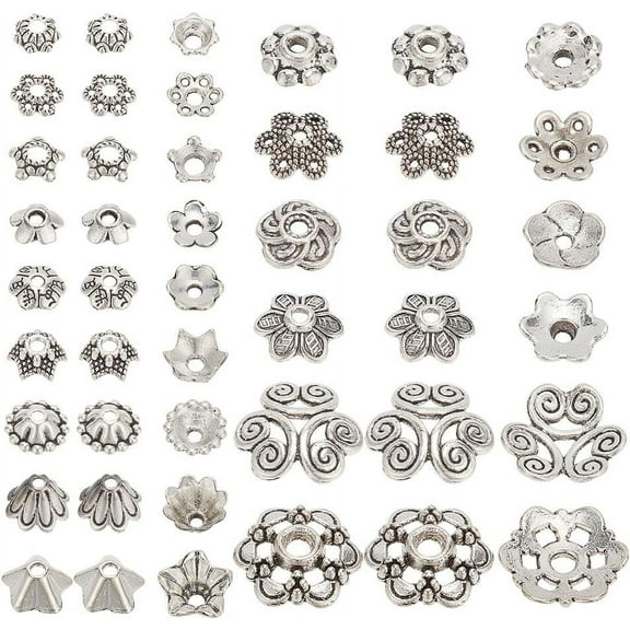 300 Pcs Tibetan Style Bead Caps 15 Styles Antique Silver Alloy Flower Bead Caps Vintage Beads Caps Spacer Beads for Crafting DIY Bracelet Necklace Jewelry Making DIY
