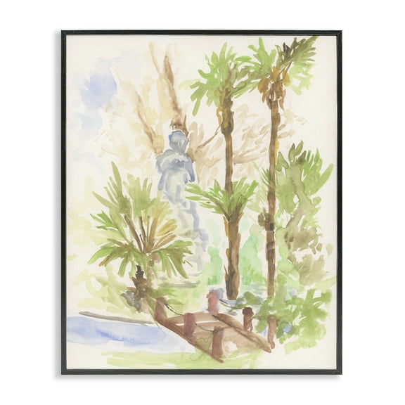 Stupell Industries Bridge over River Abstract Landscape & Nature Painting Black Framed Art Print Wall Art, 11 x 14