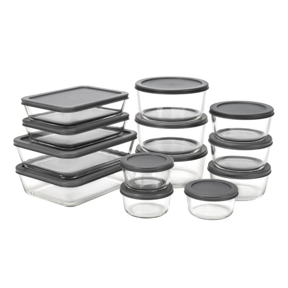 MAINSTAYS Glass food storage set with PE Lid of round and rectangular shape, DIFFERENT VOLUME: 236/472/944/700/1400ML