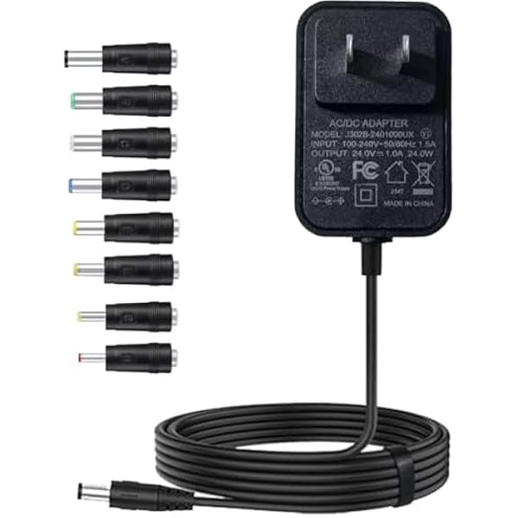 can 24V Power Supply 1A 24 Volt AC Adapter 100-240v 50-60hz Switching Adapter with 5.5 x 2.1mm DC Plug and 8 Tips Power Cord for LED Strip Light DC24V Transformer 1.5m