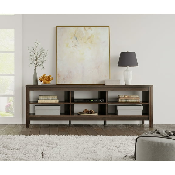 Espresso TV Stand for 80 Inch TV, Farmhouse TV Cabinet with 6 Storages, Living Room TV Console Table Entertainment Center, 70 inch